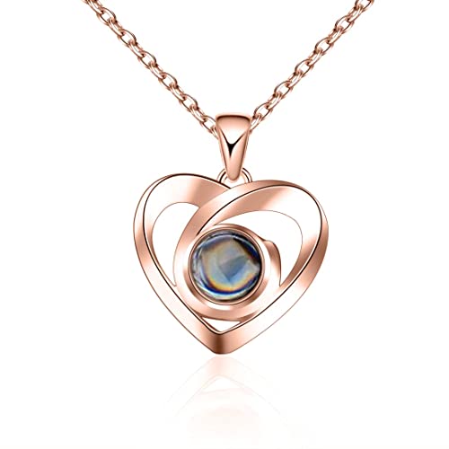 925 Sterling Silber Personalisierte Foto Projektion Halskette 100 Sprachen Ich Liebe Dich Halskette Herz Anhänger Erinnerung an die Liebe in Rose Gold Schmuck für Mutter Freundin von Grancey