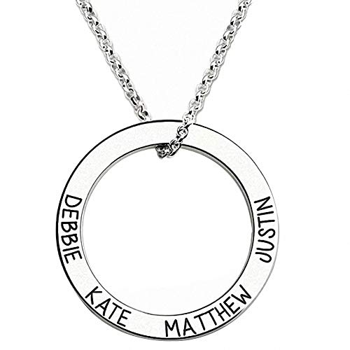 925 Sterling Silver Kreis Name Halskette Personalisiert mit 1 bis 7 Names—Runde Namenskette Ringform RoseGold Vergoldet für Mütter Kinder Weihnachten Schmuck Geschenk von Grancey