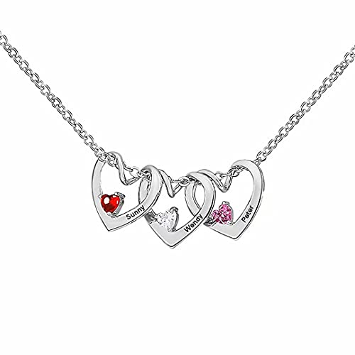 Grancey Herz Familienname Halskette mit 1 bis 5 Geburtsstein Personalisiert Kette mit Gravur kindernamen Mütter Namenskette für Oma Mama Damen Weihnachten Muttertagsgeschenk Silber Rose Gold von Grancey