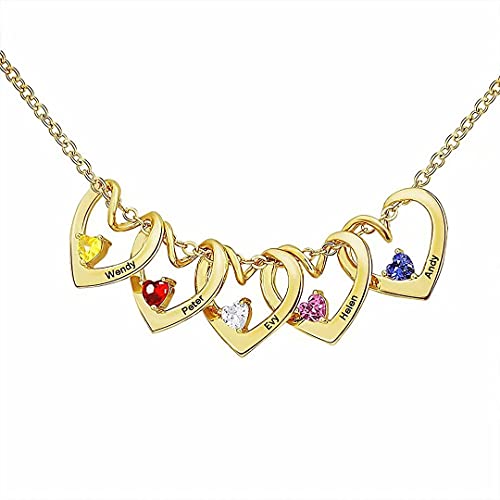 Grancey Herz Familienname Halskette mit 1 bis 5 Geburtsstein Personalisiert Kette mit Gravur kindernamen Mütter Namenskette für Oma Mama Damen Weihnachten Muttertagsgeschenk Silber Rose Gold von Grancey
