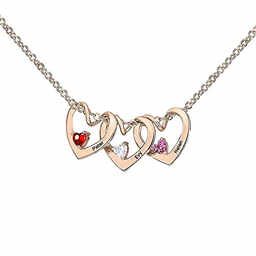 Grancey Herz Familienname Halskette mit 1 bis 5 Geburtsstein Personalisiert Kette mit Gravur kindernamen Mütter Namenskette für Oma Mama Damen Weihnachten Muttertagsgeschenk Silber Rose Gold von Grancey