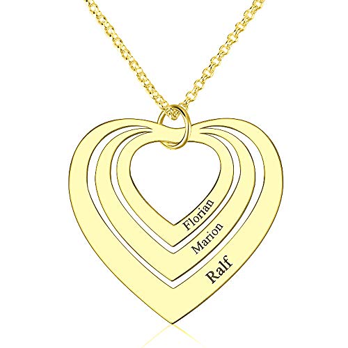 Grancey Namensherz-Halskette mit DREI Herzen - Offene Liebesherz-Halskette aus 925er Sterlingsilber-Vergoldung für Ehefrau-Mutter-Großmutter-Familie von Grancey