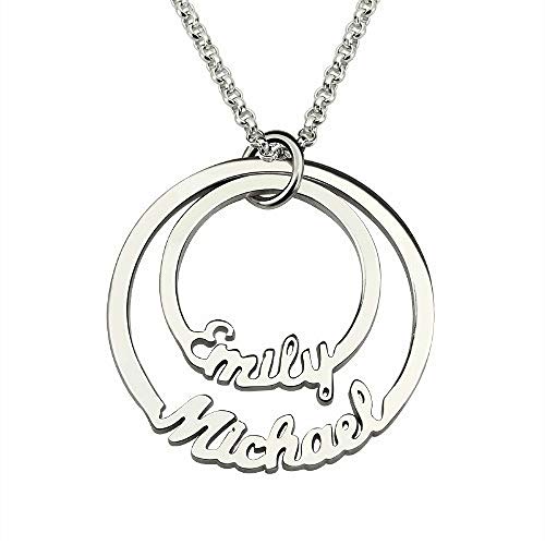 Grancey Namenskette Ringe mit Gravur Personalisierte 2 Namen Rund Kreis Halskette in 925er Sterling Silber Rosegold Vergoldet—Zwei Namen Disc Halskette für Freundin Mädchen Paare von Grancey