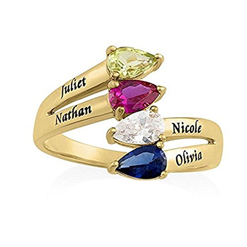 Grancey Personalisierte Namen Ring mit 4 Birthstone Water Drop Shape Custom mit 925 Sterling Silber Geburtstagsgeschenk für Familienfreunde von Grancey