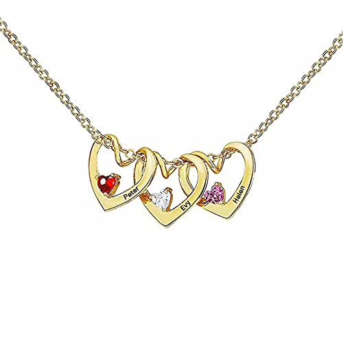 Grancey Herz Familienname Halskette mit 1 bis 5 Geburtsstein Personalisiert Kette mit Gravur kindernamen Mütter Namenskette für Oma Mama Damen Weihnachten Muttertagsgeschenk Silber Rose Gold von Grancey