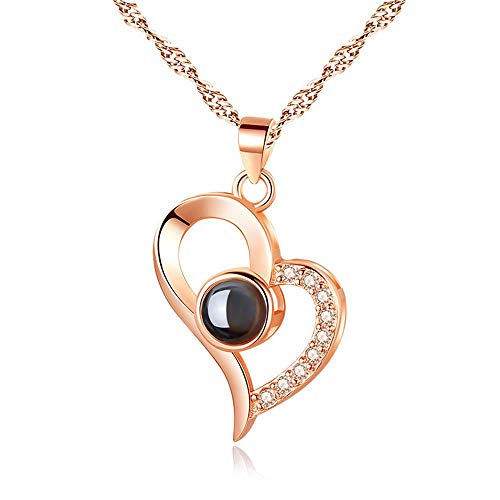 Ich Liebe Dich Halskette 100 Sprachen Personalisiertes Foto Herz Projektion Halskette Erinnerung an die Liebe in 925 Sterling Silber Rose Gold für Liebhaber Mutter von Grancey