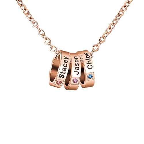 Mutter Namenskette mit 1-6 Kinder Name Perlen und Geburtssteinen Personalisiert Familiennamen Anhänger Gravur Ring Halskette, Muttertags-Schmuckgeschenke Edelstahl Silber Roségold, Custom Oma Kette von Grancey