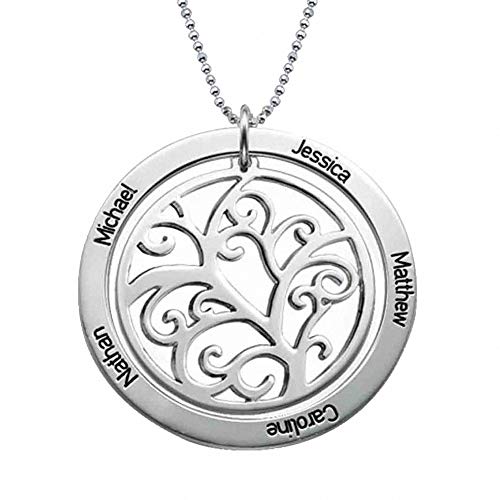 Namenskette Baum des Lebens Kette mit Gravur 1 bis 7 Namen Familiennamen Halskette Lebensbaum Personalisiert Runde Name Halskette Stammbaum für Mutter Mama Oma 925 Sterling Silber/Gold/Rose Gold von Grancey