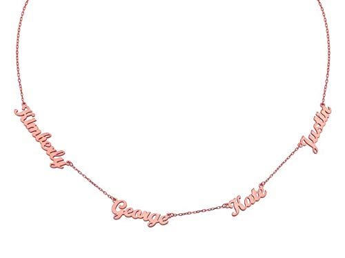 Namenskette Choker Kette mit Gravur 2/3/4 kinder Namen Familiennamen Anhänger Personalisiert Mutter Halskette für Mama Oma Damen 925 Sterling Silber Gold Rosegold von Grancey