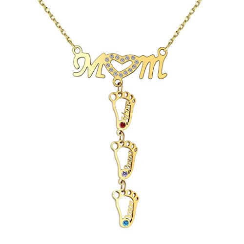 Namenskette Mutter Personalisierte Babyfuß Kette Gravur 1-8 Kindernamen und Geburtsstein Familie Halskette Babyfüsse Anhänger für Damen Mama Oma Tochter Gold Muttertagsgeschenk von Grancey