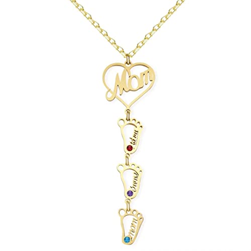 Namenskette Mutter Personalisierte Babyfuß Kette Gravur 1-8 Kindernamen und Geburtsstein Familie Halskette Babyfüsse Anhänger für Damen Mama Oma Tochter Gold Muttertagsgeschenk von Grancey