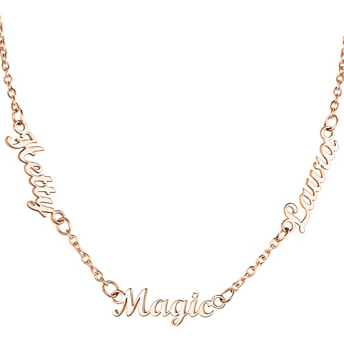 Grancey Namenskette Personalisiert Anhänger Halskette 1-4 Kinder Name Kette mit Gravur Wunschnamen Familienkette für Mütter Oma Familie Damen Mädchen 925 Sterling Silber Rose Gold von Grancey