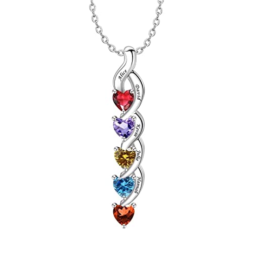 Namenskette für Mutter mit 1-5 Kinder Namen Personalisierte Sterling Silber Halskette mit Anhänger 5 Simulierte Birthstone Kette Gravur für Frauen Familie Oma Geschenk zum Muttertag von Grancey