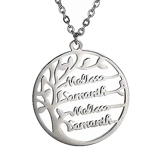 Personalisierte Baum Kette mit Gravur 4 Namen Lebensbaum Namenskette Runde Anhänger für Mutter Familie Oma 925 Sterling Silber Rose Gold, Weihnachten Stammbaum Schmuck Geschenk für Sie von Grancey