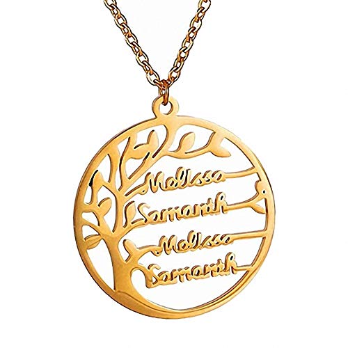 Personalisierte Baum Kette mit Gravur 4 Namen Lebensbaum Namenskette Runde Anhänger für Mutter Familie Oma 925 Sterling Silber Rose Gold, Weihnachten Stammbaum Schmuck Geschenk für Sie von Grancey