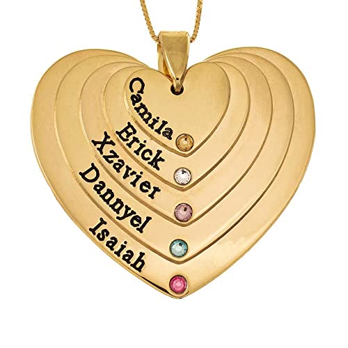 Personalisierte Herzkette Gravur 1/2/3/4/5 Kinder Name Geburtsstein Herz Familienname Halskette Mütter Namenskette Anhänger für Oma Mama Damen Weihnachten Muttertagsgeschenk 925 Silber Rose Gold von Grancey