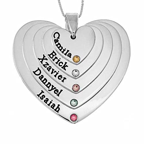 Personalisierte Herzkette Gravur 1/2/3/4/5 Kinder Name Geburtsstein Herz Familienname Halskette Mütter Namenskette Anhänger für Oma Mama Damen Weihnachten Muttertagsgeschenk 925 Silber Rose Gold von Grancey