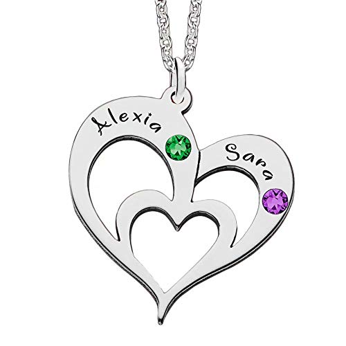 Personalisierte Sterling Silber Herzkette 2 Name Birthstones Paare Namenskette Herz Kette mit Gravur Mutter Tochter Halskette mit Namen Schmuck Weihnachtsgeschenk von Grancey