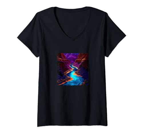 Damen Grand Canyon Liquid Color-Grafik T-Shirt mit V-Ausschnitt Damen Grand Canyon Liquid Color-Grafik T-Shirt mit V-Ausschnitt von Grand Canyon Merch