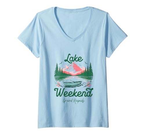 Damen Wochenendtrip zum See Grand Rapids Michigan T-Shirt mit V-Ausschnitt Damen Wochenendtrip zum See Grand Rapids Michigan T-Shirt mit V-Ausschnitt von Grand Rapids Clothes Tshirt Life Boat