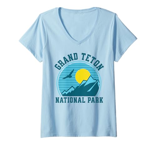 Damen Grand-Teton-Nationalpark T-Shirt mit V-Ausschnitt von Grand Teton National Park Wyoming USA Outdoor