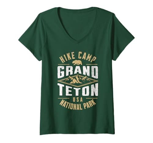 Damen Grand-Teton-Nationalpark T-Shirt mit V-Ausschnitt von Grand Teton National Park Wyoming USA Outdoor