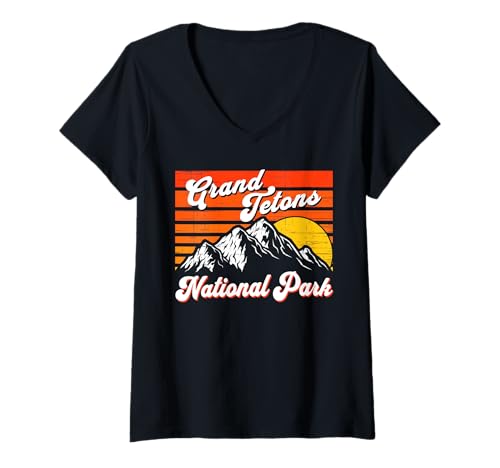 Damen Grand-Teton-Nationalpark T-Shirt mit V-Ausschnitt Damen Grand-Teton-Nationalpark T-Shirt mit V-Ausschnitt von Grand Teton National Park Wyoming USA Outdoor