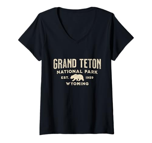 Damen Grand-Teton-Nationalpark T-Shirt mit V-Ausschnitt Damen Grand-Teton-Nationalpark T-Shirt mit V-Ausschnitt von Grand Teton National Park Wyoming USA Outdoor