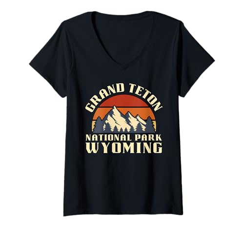Damen Grand-Teton-Nationalpark T-Shirt mit V-Ausschnitt Damen Grand-Teton-Nationalpark T-Shirt mit V-Ausschnitt von Grand Teton National Park Wyoming USA Outdoor