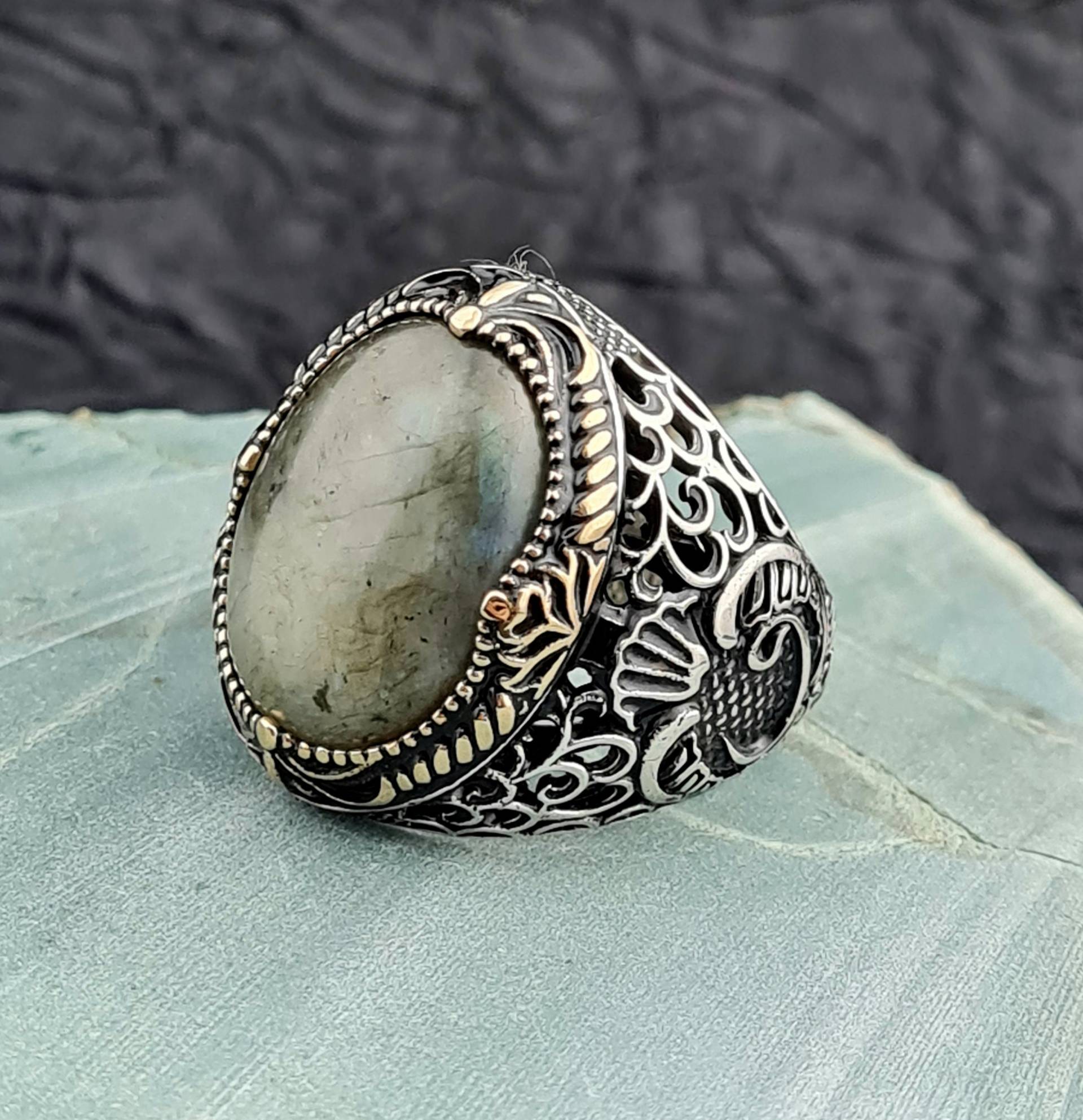 Handgemachter 925 Sterling Silber Herren Ring, Labradorit Stein Mann Ring, Vintage Stil Männer Ring, Oval Labradorit Edelstein Ring von GrandBazaarJewels