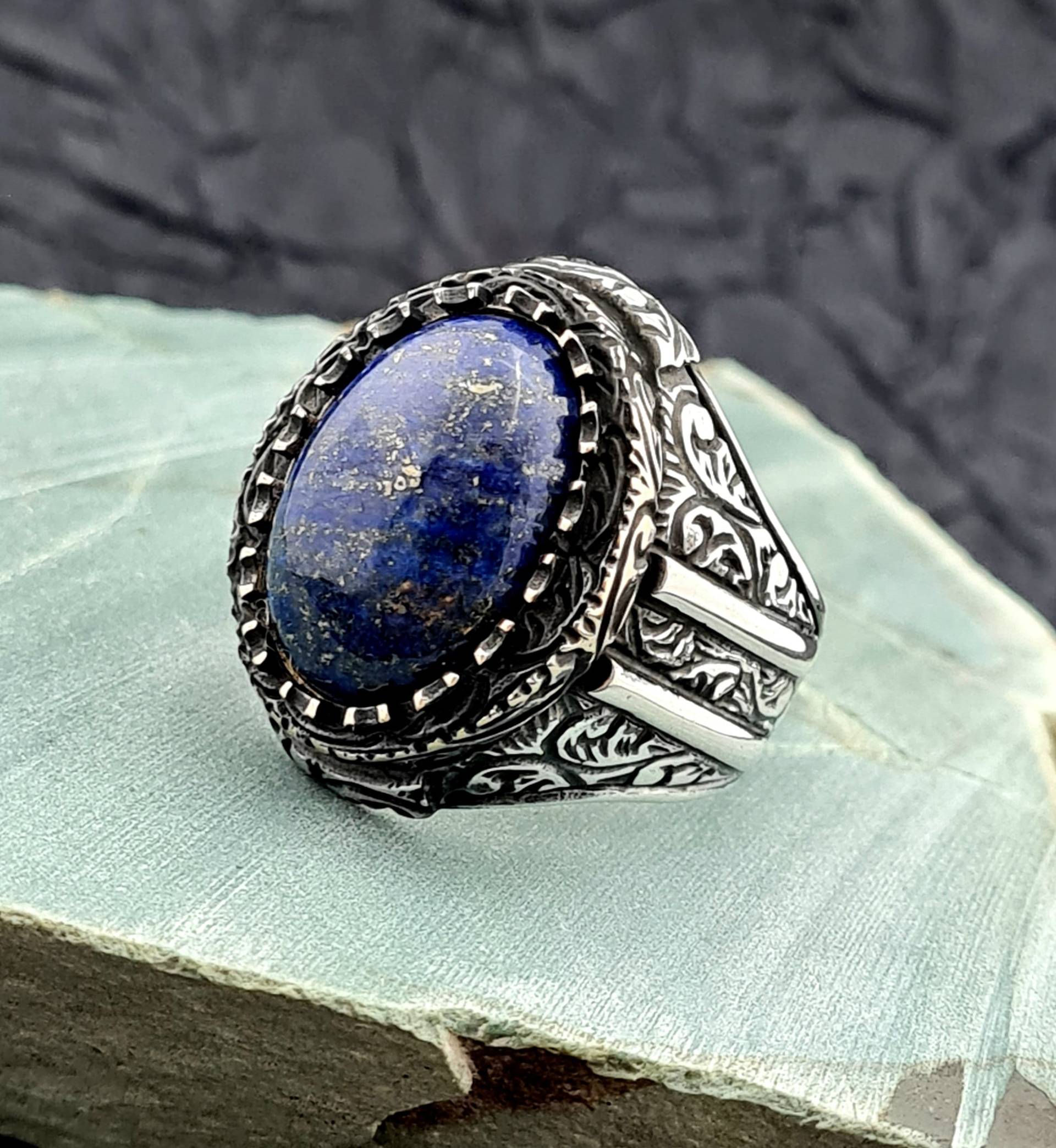 Handgemachter 925 Sterling Silber Herren Ring, Lapis Lazuli Stein Ring, Ovaler Lapis Ring, Herren Ring von GrandBazaarJewels