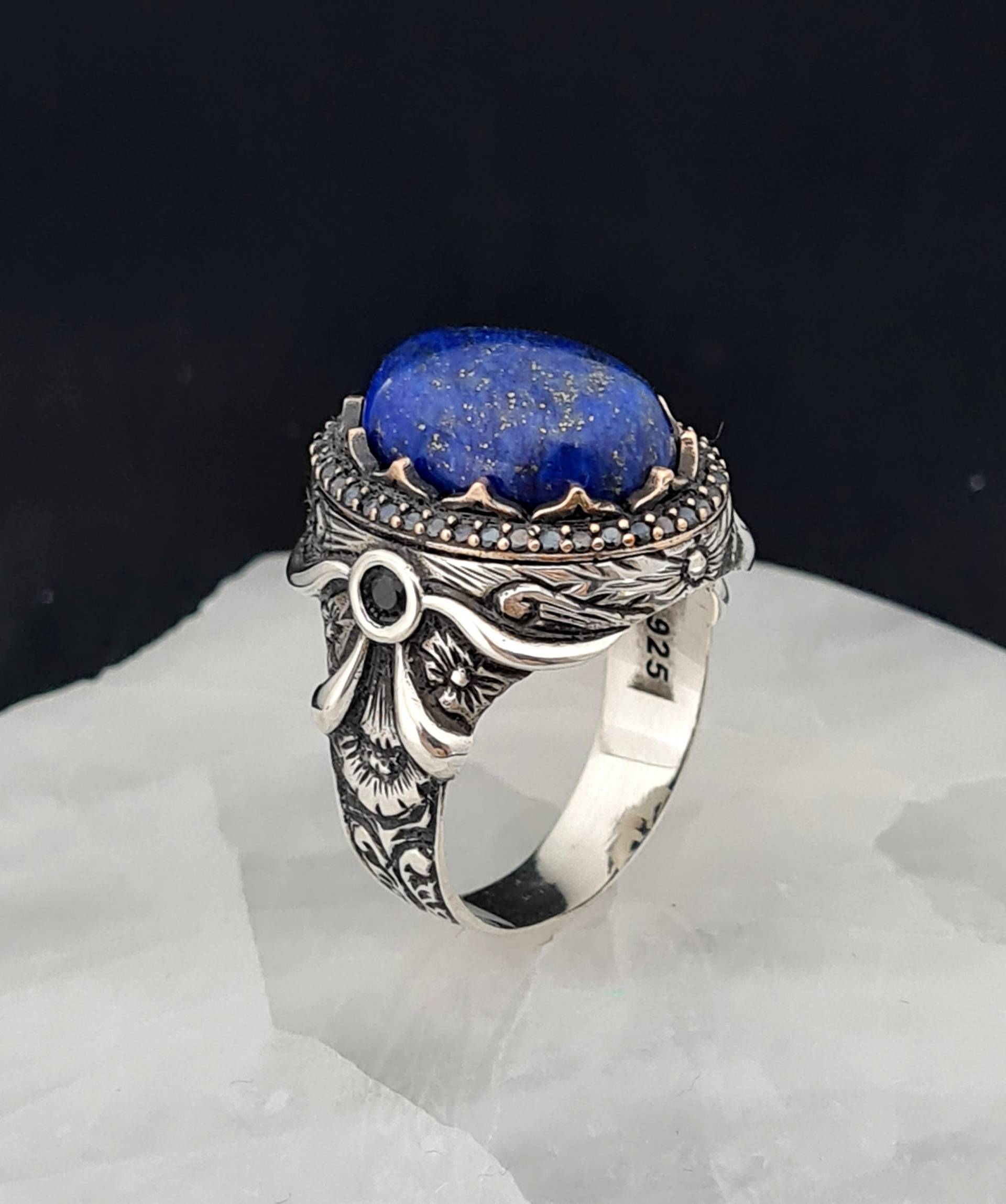 Lapis Lazuli Stein Herren Ring, Handgemacht 925K Sterling Silber Ring Mit Natürlichem Stein, Mann Ring, Unikat Herrenring von GrandBazaarJewels