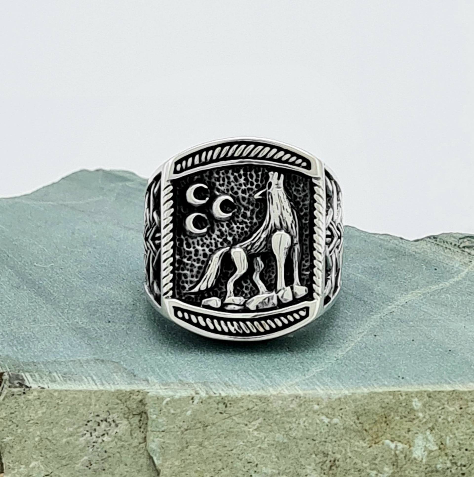 Siegel Männer Wolf Ring, Silber Kopf Wilder Ringe, Oxidierter Tier Schmuck, Geschenk Ring von GrandBazaarJewels