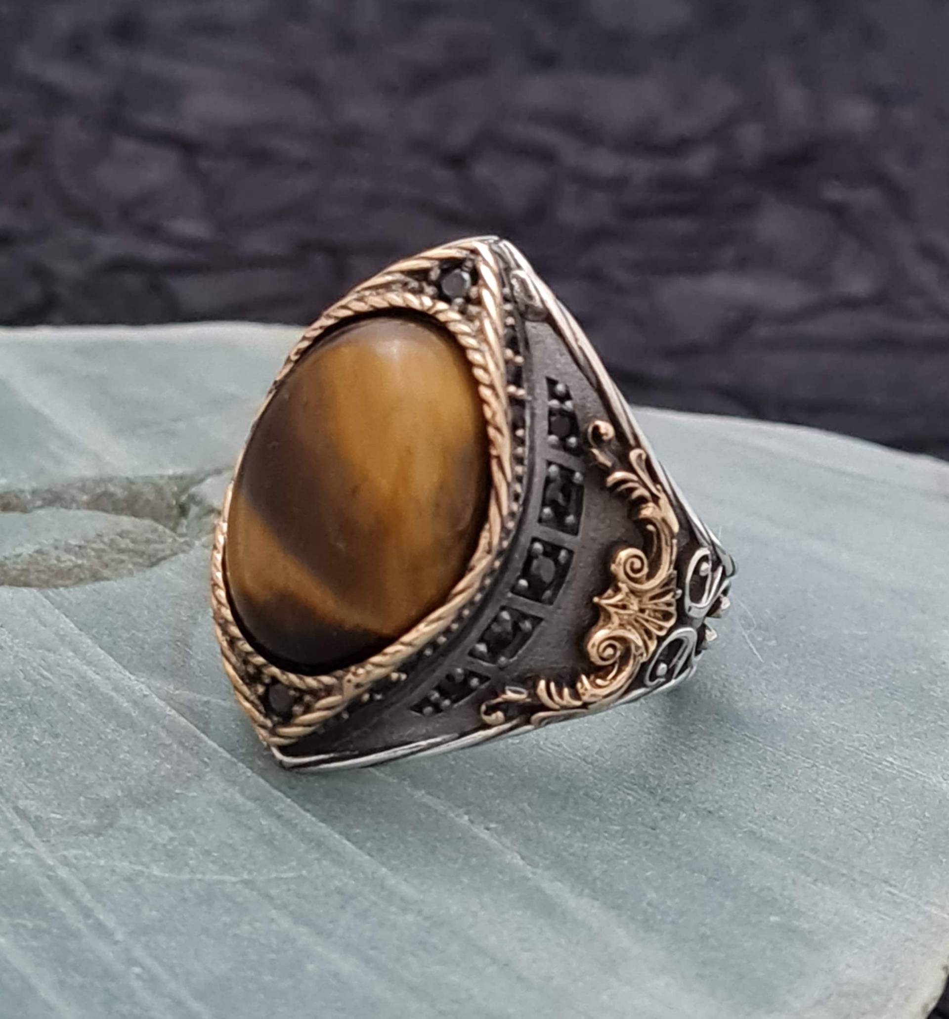 Tigerauge Herrenring, Handgemachter 925K Sterling Silber Herrenring Mit Natürlichem Stein Herrenring, Herren Ring, Vintage Stil Ring von GrandBazaarJewels