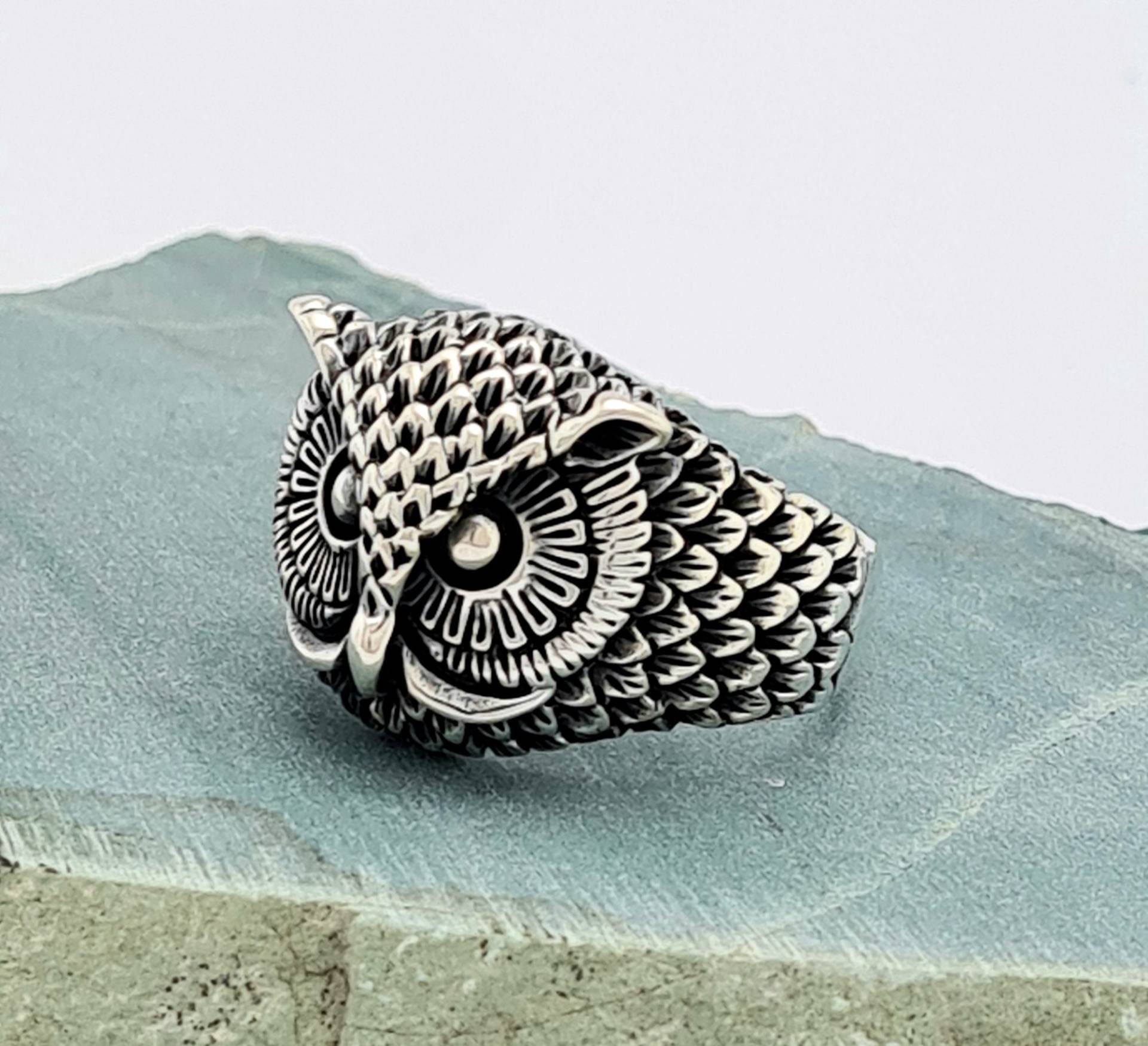 sterling Silber Eule Ring, Handgemachte Unisex Ringe, Ring Für Männer, Oxidiertes Geschenk Ihn von GrandBazaarJewels