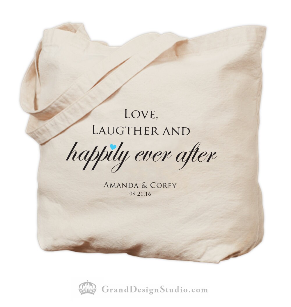 Personalisierte Hochzeitstasche Aus Canvas - Love, Laughter & Happily Ever After Geschenk, Brautjungferntasche Willkommenstasche Personalisierte Hochzeitstasche Aus Canvas - Love, Laughter & Happily Ever After Geschenk, Brautjungferntasche Willkommenstasche von GrandDesignStudio