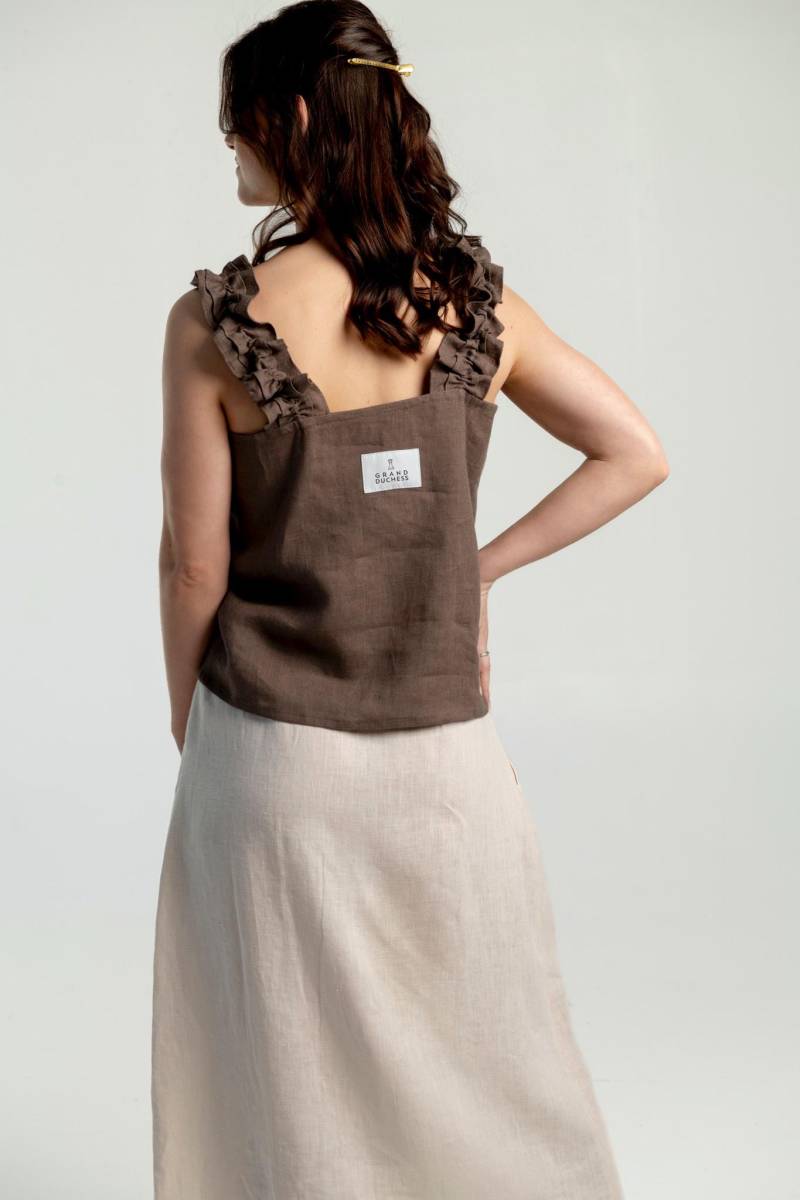 Gerafftes Leinen Top Leichte Boho Bluse von GrandDuchessCOM