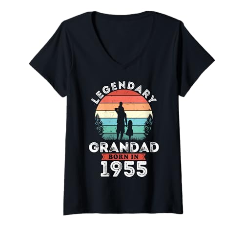 Damen Legendary Grandad Born in 1955, 70th Birthday Men T-Shirt mit V-Ausschnitt Damen Legendary Grandad Born in 1955, 70th Birthday Men T-Shirt mit V-Ausschnitt von Grandad 1955 Legends Gifts for Mens 70th Bday