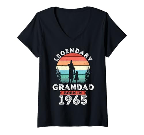 Damen Legendary Grandad Born in 1965, 60th Birthday Men T-Shirt mit V-Ausschnitt Damen Legendary Grandad Born in 1965, 60th Birthday Men T-Shirt mit V-Ausschnitt von Grandad 1965 Legends Gifts for Mens 60th Bday
