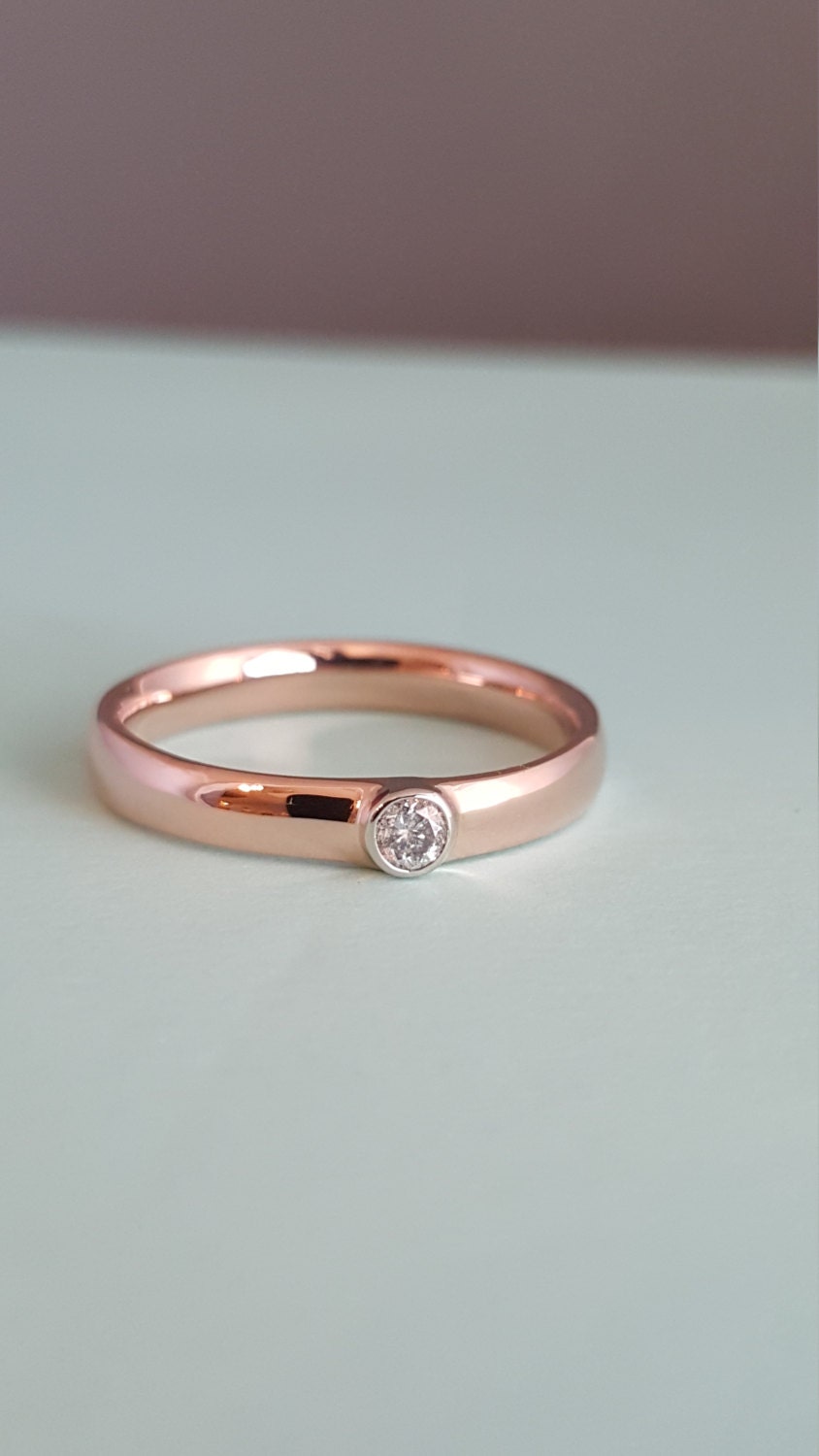 14K Rose Gold Damen Comfort Fit Solitär Diamant Ring 14K Rose Gold Damen Comfort Fit Solitär Diamant Ring von GrandaddysJewelry