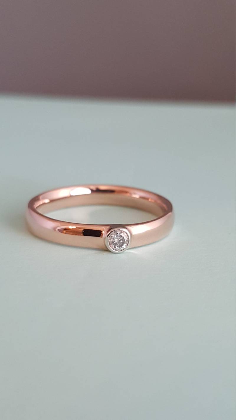 14K Rose Gold Damen Comfort Fit Solitär Diamant Ring 14K Rose Gold Damen Comfort Fit Solitär Diamant Ring von GrandaddysJewelry