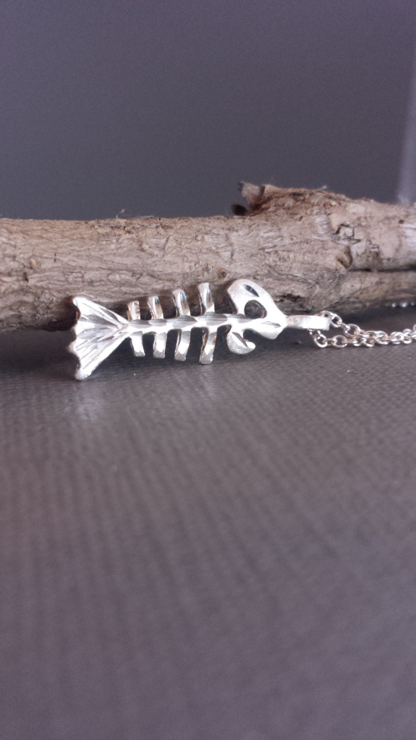 sterling Silber Fisch Knochen Halskette Mit Kabelkette sterling Silber Fisch Knochen Halskette Mit Kabelkette von GrandaddysJewelry