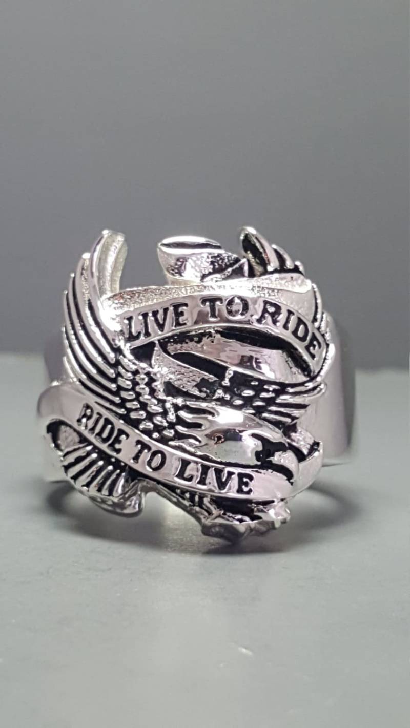 sterling Silber Live To Ride - Adler Biker Ring sterling Silber Live To Ride - Adler Biker Ring von GrandaddysJewelry
