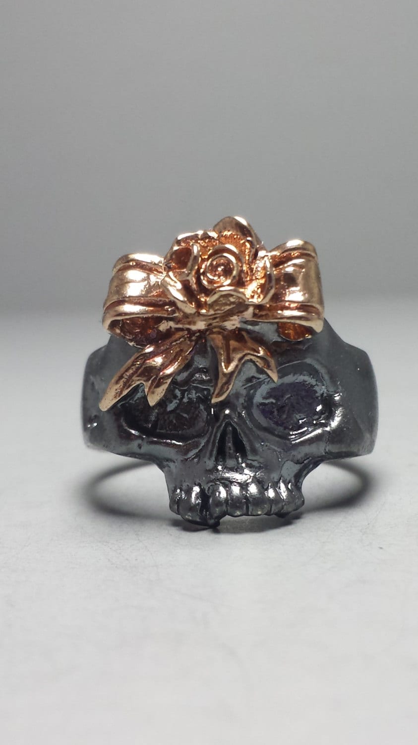 sterling Silber Und 14K Rose Gold Band Blume Schädel Ring Nicht Vergoldet sterling Silber Und 14K Rose Gold Band Blume Schädel Ring Nicht Vergoldet von GrandaddysJewelry