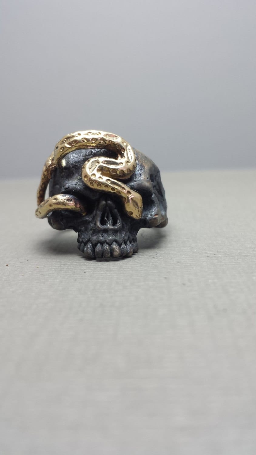 sterling Silber Und Massiver 14K Gelbgold Schlangenschädel Ring Massives Gold - Nicht Plattiert sterling Silber Und Massiver 14K Gelbgold Schlangenschädel Ring Massives Gold - Nicht Plattiert von GrandaddysJewelry