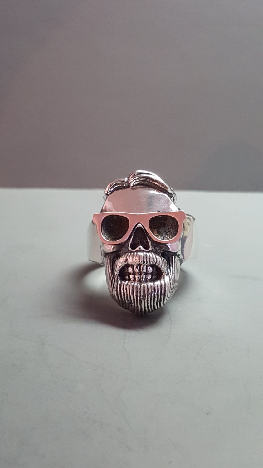 sterling Silber Und Solide 14K Rose Gold Hipster Schädel Ring sterling Silber Und Solide 14K Rose Gold Hipster Schädel Ring von GrandaddysJewelry