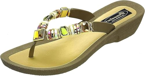 Grandco Damen Rainbow Thong Flip-Flop Sandalen, Beige, 42 EU von Grandco