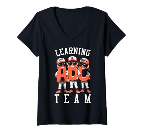 Damen Baseballspieler Back to School Funny ABC Learning Team T-Shirt mit V-Ausschnitt Damen Baseballspieler Back to School Funny ABC Learning Team T-Shirt mit V-Ausschnitt von Grandio Design Back To School Teaching Gifts