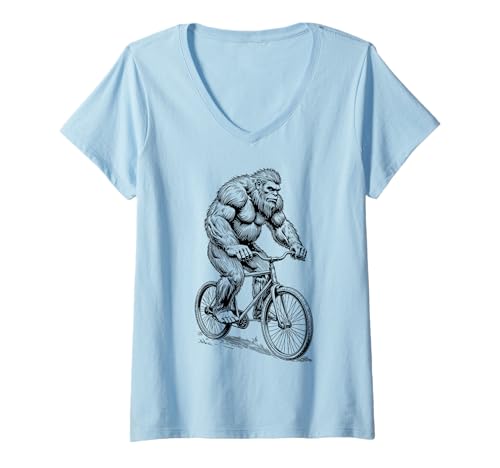 Damen Biker-Fahrrad Bigfoot Vintage Radfahrer Biker Sasquatch T-Shirt mit V-Ausschnitt Damen Biker-Fahrrad Bigfoot Vintage Radfahrer Biker Sasquatch T-Shirt mit V-Ausschnitt von Grandio Design Bicycle Cycling Cyclist Gifts