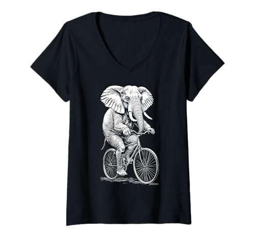 Damen Fahrrad Elefant Vintage Radfahrer Biker Wildtier T-Shirt mit V-Ausschnitt Damen Fahrrad Elefant Vintage Radfahrer Biker Wildtier T-Shirt mit V-Ausschnitt von Grandio Design Bicycle Cycling Cyclist Gifts
